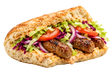 Cevapcici im Fladenbrot mit Salat, Zwiebeln und Soße
